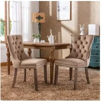 BBG Esszimmerstuhl 2er Set Esszimmerstühle Samt Chesterfield, bis 130 kg, French Style (Polsterstühle mit Knopfheftung & Ziernieten, Massivholz Rubberwood, 2 St), Hochlehner Dining Stuhl gepolstert