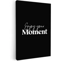 OneMillionCanvasses® Leinwandbild Zitat - Enjoy your moment - Sprüche - Schwarz, Fotodruck (1 St), Badezimmer Deko, Bilder WC, Toilette Wanddeko 20x30 cm