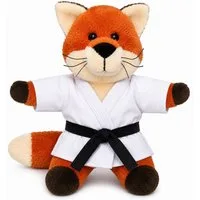 BAY-Sports Plüschfigur Fuchs Plüschtier Stofftier Kampfsport Karate Kickboxen Taekwondo Teddy (Edle Ausführung), 17cm Judo Geschenk Maskottchen Glücksbringer Karateanzug Black Belt