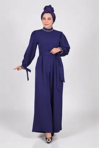 Perlen Detailed Jumpsuit-Kleid Indigo