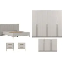 Deine Möbel 24 Komplettschlafzimmer E MIRELO, Möbel-Set Schlafzimmer - Set MIRELO-Kollektion, (Set, 5-tlg., in Kaschmir, mit goldfarbenen Griffen und Füßen), Bett, Kleiderschrank 4-türig / 6-türig, Kommode & 2 Nachttischen