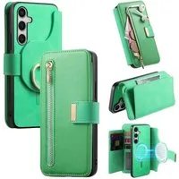 Wigento Handyhülle Für Samsung Galaxy S25 FE 5G MagSafe Kunstleder Wallet Hülle Grün, Mit MagSafe, RFID-Schutz, Kartenfächern, Ringhalter