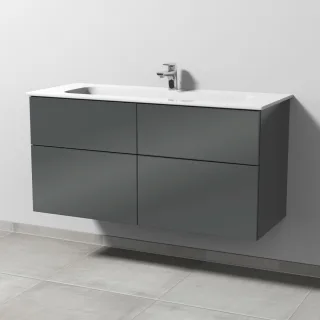 Sanipa 3way Keramik-Set Design Keramik-Waschtisch und Unterbau mit 4 Auszügen, Anthrazit-Glanz SF48279