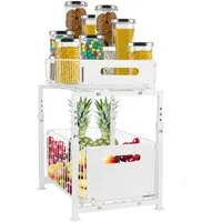 JEOBEST Küchenregal Küchen-Organizer, Gewürzregal, Metall Spülschrank Organizer, 2 Etagen, Höhenverstellbar, Herausziehen Regal Veranstalter