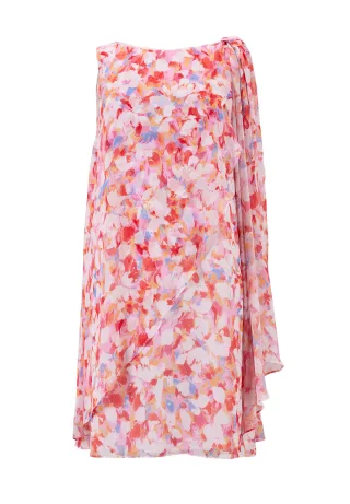 SWING - Cocktailkleid aus bedrucktem Crincle Chiffon sunset orange/multi - Gr. - 36