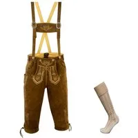 ATTONO Trachtenhose Fashion Lederhose Herren Leder Trachten Hose inklusive Trachtensocken