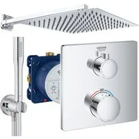 Grohe und Jowi Duscharmatur Regendusche Unterputz Grohtherm Thermostat Duscharmatur (Set, Duschsystem, Komplettset, inkl. Unterputz-Einbaukörper) Grohe Armaturen verchromt, Jowi Armaturen aus Edelstahl