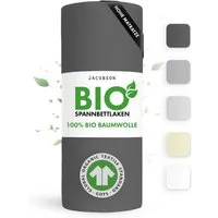 Jacobson Spannbettlaken BIO, Jersey Spannbetttuch, Bettlaken 160 g/m², 100% BIO-Baumwolle, Gummizug: rundum, GOTS zertifiziert
