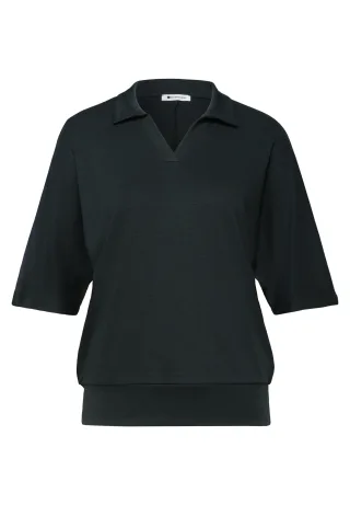 Street One - Dropped Shoulder Poloshirt mit Elastikbund deep bound green - Gr. - 40