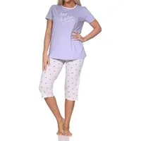 Normann Pyjama Normann Damen kurzarm Capri Schlafanzug Pyjama in Tupfen Punkte Optik