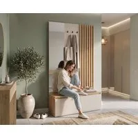 Home affaire Garderobenpaneel LANDUVA Garderobe mit Schuhschrank, Spiegel und Haken, Breite 120 cm, Garderoben-Set, Kompaktgarderobe, mit Sitzbank, Lamellen Design