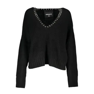 Crop-Pullover mit metallischen Details und Rippstrick