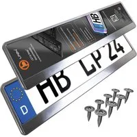 L & P Car Design Kennzeichenhalter Auto Chrom-gebürstet Kennzeichenhalterung Kennzeichen, (2 Stück)