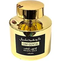 Lattafa Duft-Set CONFIDENTIAL Privat Gold EDP 100ml + Parfümzerstäuber (leer) Set