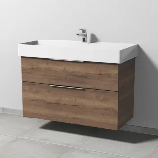 Sanipa 3way Waschtischunterbau zu Duravit Dura Square Waschtisch mit 2 Auszügen, Eiche-Tabak UM42750