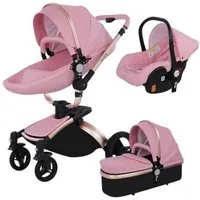 TPFFamily Kombi-Kinderwagen Babyschale Baby, Buggy Babywanne Kinderwagen 3 in 1 inkl. Stauraum Kunstleder Rosa