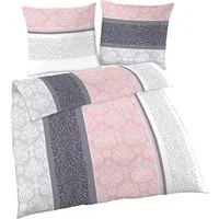 soma Bettwäsche Fein-Biber Set 135x200 mit Kissen 80x80 in Rosa & Silber Boho Barock, Biber, 2 teilig, Kuscheliger Fein-Biber aus 100% Baumwolle, wärmend & pflegeleicht
