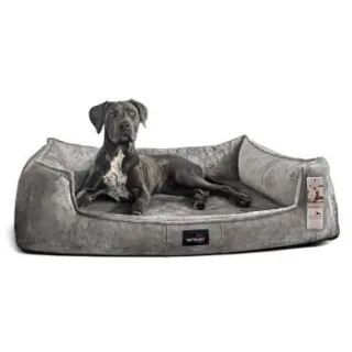 Tierlando ® Orthopädisches Hundebett FRANKLIN Kuscheliger Teddy-Stoff - Hundesofa grau/ grau 1,6 m, 25 cm, 1,1 m