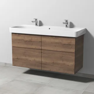 Sanipa 3way Waschtischunterbau zu Geberit Smyle Square Waschtisch mit 4 Auszügen, Eiche-Tabak SM67350