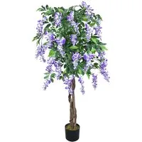 Kunstbaum Blauregen Glyzinie Wisteria Künstliche Pflanze mit Echtholz 160 cm Blauregen, Decovego, Höhe 160 cm