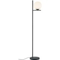 TRIO Leuchten LED Stehlampe, Dimmfunktion, LED wechselbar, in 3 Stufen dimmbar über Fußschalter, Warmweiß, schmal mit Glas-Kugel Lampenschirm, Retro Bauhaus Klassiker, H. 150cm