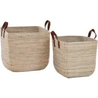 Krines Home Aufbewahrungskorb Set/2 Handgearbeitete Seegras Dekokörbe zur Aufbewahrung Flechtkorb (2 St., 2er-Set), Korb Natur mit weißen Wicklungen Hell Natur Quadratisch