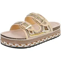 Ital-Design Damen Plateau Sandalette mit Schnallen & Zierdetails Plateausandaletten (91895650) Flach Pantoletten in Beige
