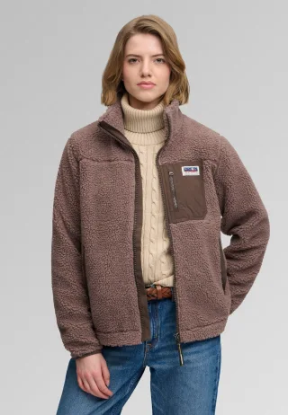 Superdry - Heritage Fleecejacke mit Reißverschluss dunkel taupe - Gr. - 10