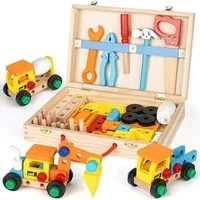 CLTYQ Kinder-Werkzeug-Set Kinder Werkzeugkasten aus Holz – Werkzeug Set Spielzeug, Lernspielzeug für Rollenspiel, Geschenk für Jungen und Mädchen