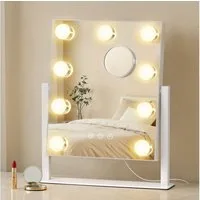 SONGMICS Schminkspiegel Hollywood Schminktischspiegel, Kosmetikspiegel, 25 x 30 cm, mattweiß, mit 9 LED-Glühbirnen, Touch-Steuerung, 3 Lichtfarben, dimmbar