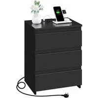 Yaheetech Nachttisch mit Ladestation, 2 USB-Anschlüsse und 2 AC-Steckdosen (1-St), Beistelltisch mit 3 Schubladen, 45,5 × 35,5 × 60,5 cm