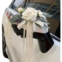 Kunstblume 2 Stück Hochzeit Autoschmuck,Vintage Hochzeits Künstliche Blume, Agger, für Auto Rückspiegel