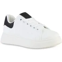 VAN HILL 21659341 KY BS2215 Damen Sneaker White Black 41 Plateausneaker Damen Plateau Sneaker Metallic Schnürer Freizeit