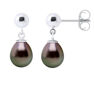 Ohrringe aus Silber 925 und echten Tahiti-Zuchtperlen Birne 8-9 mm