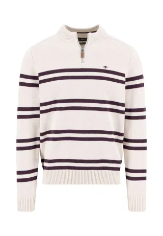 FYNCH-HATTON - Zip Troyer, Supersoft, Striped new offwhite - Gr. - XXL