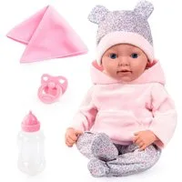 Bayer Babypuppe Reborn Baby, 38 cm Bärenmuster (4-tlg)