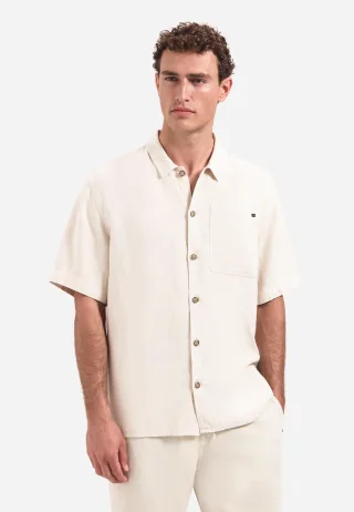 No Excess - Shirt Short Sleeve With Linen, Garment Dyed stone - Gr. - XL