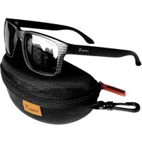 Rennec Sonnenbrille Herren Polarisiert Rechteckig Carbon Optik mit Hardcase Gläser UV400 Getönt oder Verspiegelt, Edelstahl Bügelgelenke 3in2