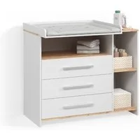 Livinity® Wickelkommode Torino, Weiß/Goldkraft Eiche/Goldkraft Eiche, mit 3 Schubladen