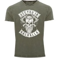 Neverless Print-Shirt Herren Vintage Shirt See You in Valhalla Wikinger Totenkopf Skull mit Print