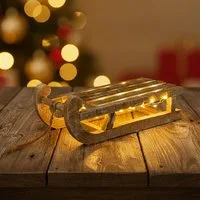 Spetebo LED Dekofigur LED Deko Holz Schlitten 30 cm - 25 LED - Timer, An / Aus / Timer, LED, warmweiß, Timer