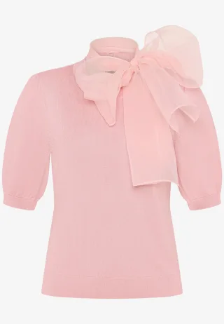 zero - Kurzarmpullover mit Schleife bridal rose - Gr. - 38