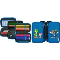Scooli Federmäppchen Tripledecker, Super Mario, befüllt, inklusive Geodreieck