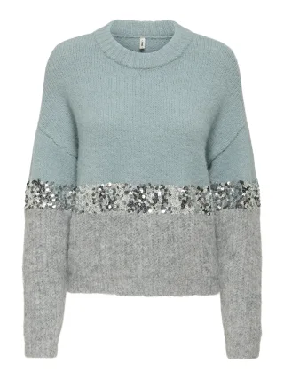 ONLY - ONLMAINE LIFE LS SEQUIN BLOCK O-NECK KNT - Gr. - XS
