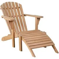 MR.DEKO Gartenliege Adirondack Montreal Teak mit Fußteil Holz Liegestuhl, 2-teiliges Set bestehend aus Sessel und Fußteil, 1 St., Ergonomischer Relaxsessel inkl. Fußhocker massives Teakholz wetterfest