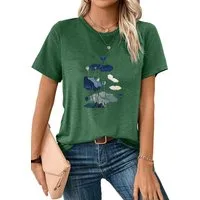 PYLIKE Print-Shirt Shirts Damen Elegant Lotusblatt Druck bequemes t shirt Bequem für Freizeit und Büro,Strandurlaub