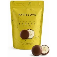PATISLOVE Schokolade Patislove Gefriergetrocknete Bananen in Vollmilchschokolade, 80g, Ohne künstliche Farbstoffe, 100% echte Frucht.