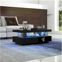 STILVORA Couchtisch Wohnzimmertisch Hochglanz-Beistelltisch Sofatisch mit Stauraum, schwarz (Beistelltisch mit 2 Schubladen, 1-St., mit LED-Beleuchtung und hochglänzender Tischplatte), Wohnzimmertisch mit Glastrennwände