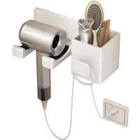 Refined Living Haartrocknerhalter Organizer für Haartrockner, Wandhalterung Haartrockner Halterung, (Haartrocknerhalter, Praktisches Wandregal für Föhn-Badezimmer Aufbewahrung, mit Großem Stauraum Aluminium, Rutschfeste Halterung,Ohne Bohren)