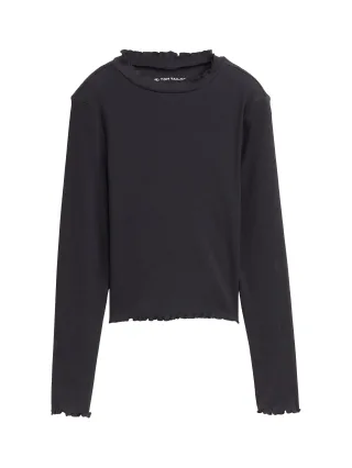 tom tailor kids - Cropped Langarmshirt mit Rippstruktur coal grey - Gr. - 152